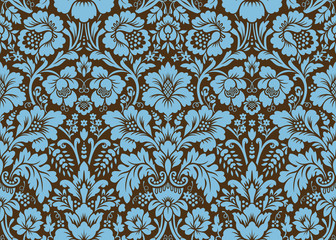 Vector seamless damask pattern. Blue and brown colors