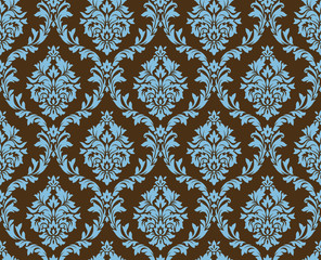 Vector naadloos damastpatroon. Blauwe en bruine kleuren