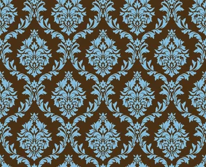 Behang Bruin Vector naadloos damastpatroon. Blauwe en bruine kleuren