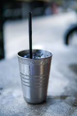 Close Up of Ice water with blurred background and copyspace.