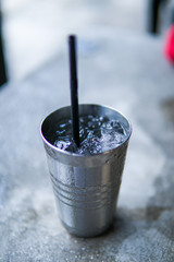 Close Up of Ice water with blurred background and copyspace.