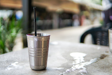 Close Up of Ice water with blurred background and copyspace.
