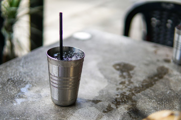 Close Up of Ice water with blurred background and copyspace.