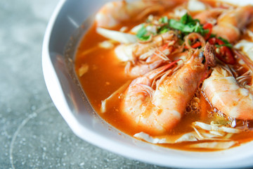 Close up of Mee Udang (Prawn noodles). Mee udang is one of the popular dish in Malaysia - Image