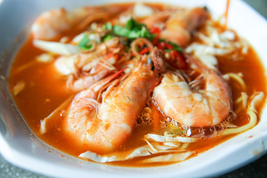 Close up of Mee Udang (Prawn noodles). Mee udang is one of the popular dish in Malaysia - Image