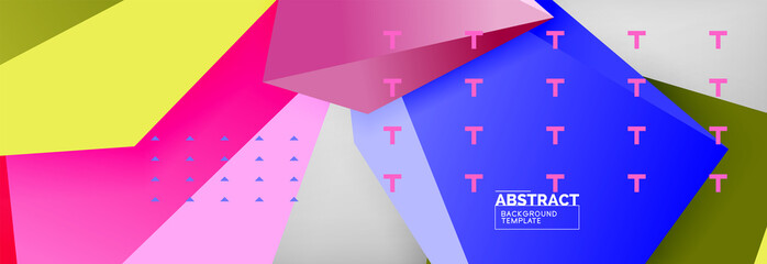 Bright colorful triangular poly 3d composition, abstract geometric background, minimal design, polygonal futuristic poster template