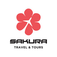 sakura flower with airplane travel and tours logo icon vector template © ZHR_Design