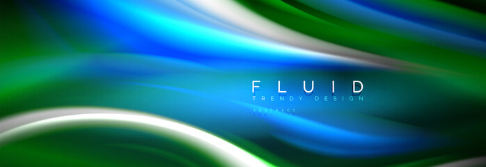 Fluid color neon wave lines background, neon liquid color futuristic paint template