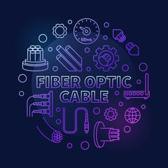 Vector Fiber Optic Cable round colored outline illustration on dark background
