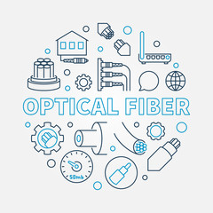 Fototapeta na wymiar Optical Fiber vector round creative illustration in thin line style 