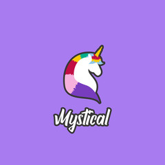 Colorful unicorn the mystical creature logo icon badge emblem cartoon illustration style with outline
