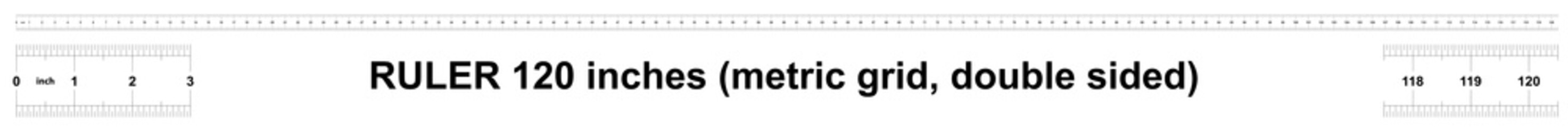Ruler 120 inches Metric. The division price is 0.05 inch. Ruler double sided. Precise measuring tool. Calibration grid.