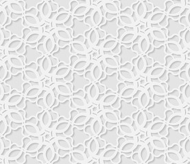Seamless arabic geometric  pattern, 3D white pattern, indian ornament,  vector. Endless texture can be used for wallpaper, pattern fills, web page  background,  surface textures.
