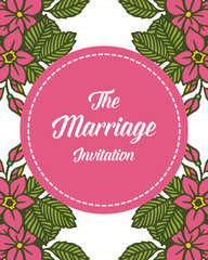 Obraz premium Vector illustration pink floral frame with invitation card marriage hand drawn