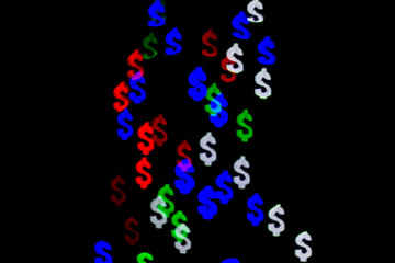 Bokeh in the form of a dollar sign. The concept of wealth and money, trading on the stock exchange and economic growth, rich