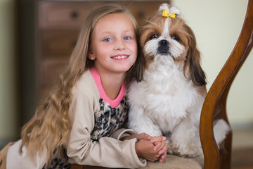 Portrait of a cute girl with your favorite dog shit tsu