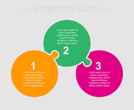 Three pieces parts jigsaw puzzle info graphic.