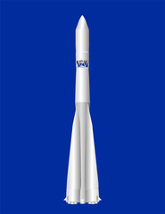 Mockup of a three-stage launch vehicle for launching spacecraft into Earth orbit. It can be used as an element of your design, or separately. Vector illustration.