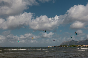 Kite surfing at the sea