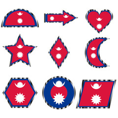 Set with the image of the flag of Nepal. Vector.