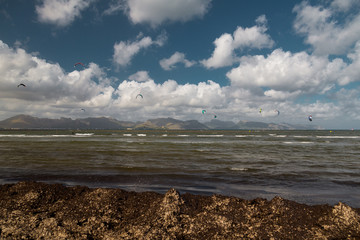 Kite surfing at the sea