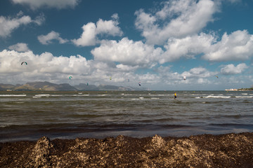 Kite surfing at the sea