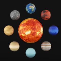 solar system of the planet on a black background 3d