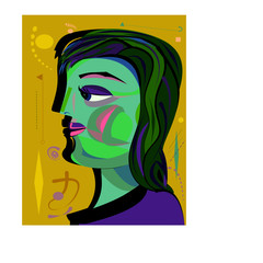 Colorful abstract background, cubism art style, woman profile