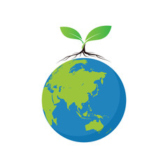 Vector globe icon of the world with growth of the tree