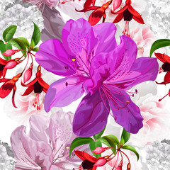 Floral seamless pattern with funchsia,hydrangea,azalea vector illustration