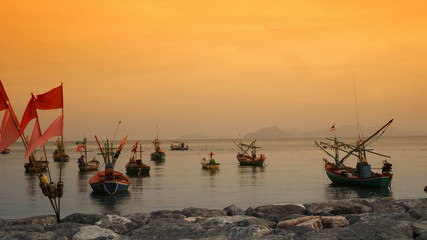 Fishing boats in the sea at the time of the Buddha's death