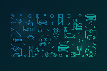 Charging point outline colorful illustration. Vector EV charge point concept bright banner on dark background