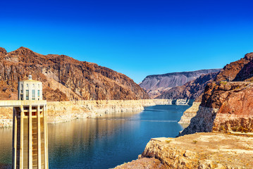 Famous and amazing Hoover Dam at Lake Mead, Nevada and Arizona Border.
