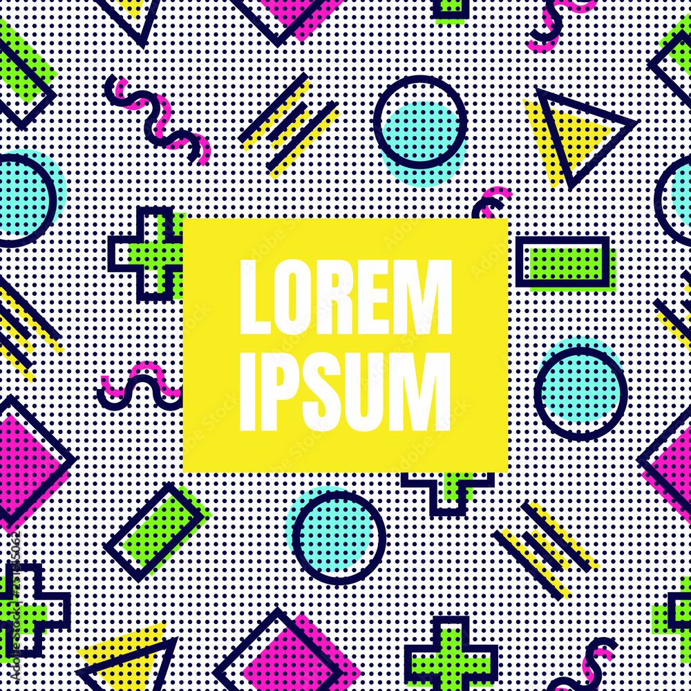 Aufkleber geometric pattern memphis style pattern template with text space background with simple shapes squar
