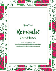 Vector illustration lettering romantic with a frame of red roses that bloom hand drawn