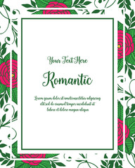 Vector illustration lettering romantic with a frame of red roses that bloom hand drawn