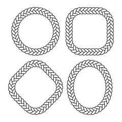 Black and white braided rope frames, vector template