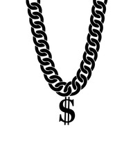 Black and white brutal chain necklace with a sign of dollar, vector illustration
