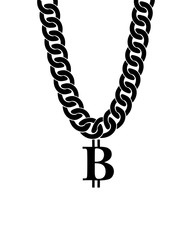 Black and white brutal chain necklace with a sign of bitcoin, vector illustration