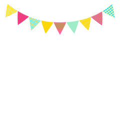 Colorful triangle flags garland, celebration template vector illustration