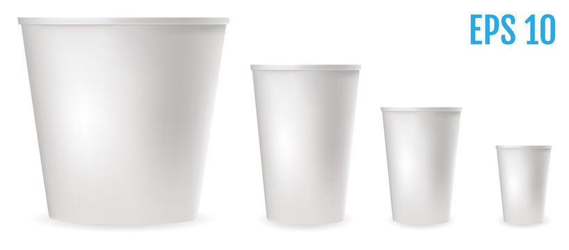 White Plastic Cups For Food, Cold And Hot Drinks.