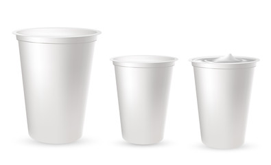 Realistic plastic packages for yogurt. 3d Vector.