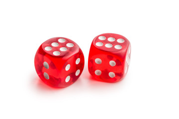 Red glass playing dices.