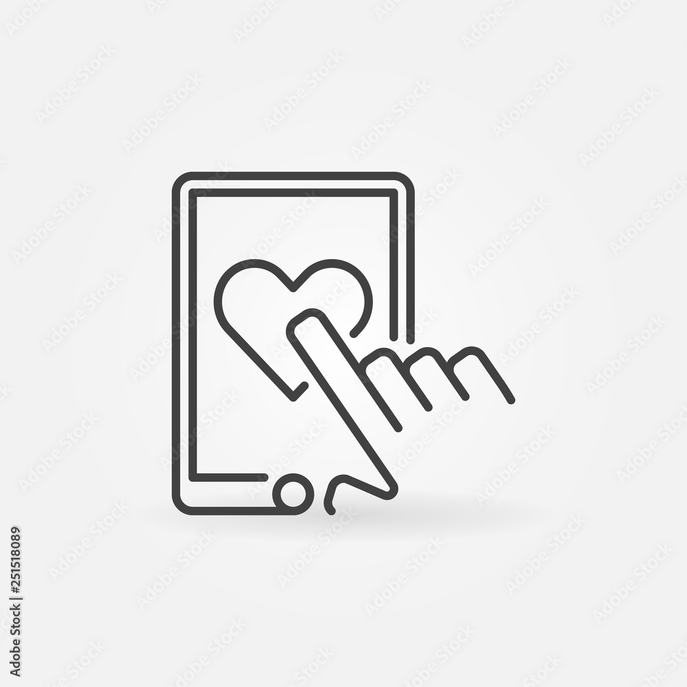 Poster hand with smartphone vector concept icon or symbol in thin line style