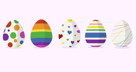 Fototapeta na wymiar Five easter egg designs in rainbow colors 