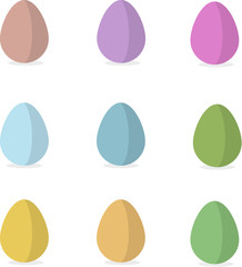Nine eggs in different colors 