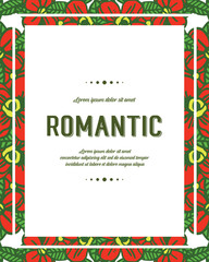 Vector illustration frame red flower and green leaf for romantic invitation card hand drawn