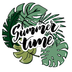 Vector realistic illustration set of tropical leaves and flowers isolated on white background. Highly detailed colorful plant collection. Botanical elements for cosmetics, spa, beauty care products