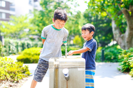 Brothers playing in a drinking place.
