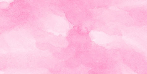 Abstract soft pink watercolour background painted on white grain paper texture. Grunge magenta shades aquarelle illustration. Watercolor canvas for creative design, vintage cards, retro templates.